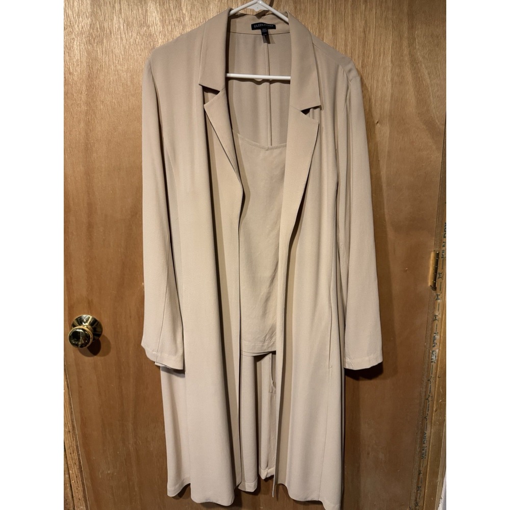 Eileen Fisher  100% Silk Georgette Crepe Trench Coat Duster And Tank Large (R1)
